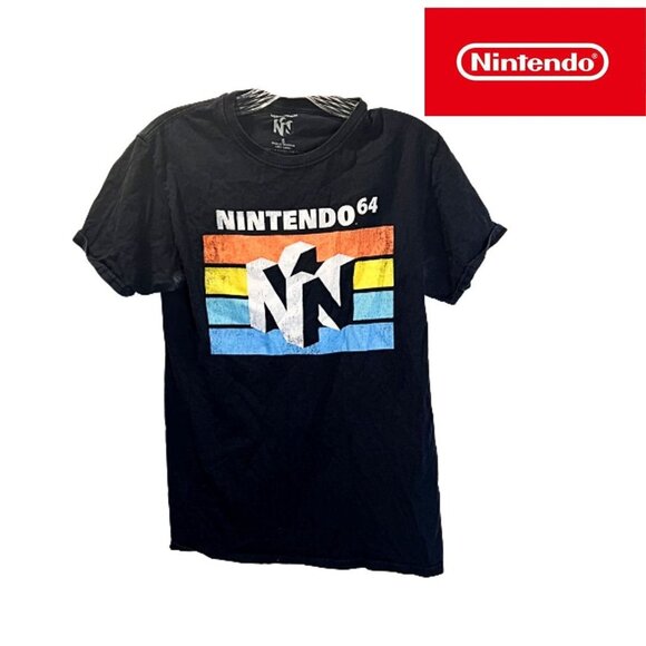 Nintendo Men's Graphic Tees Classic‎ 64 Striped 3D Logo Short - Picture 2 of 5